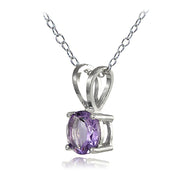 Sterling Silver Amethyst 7mm Round Solitaire Necklace
