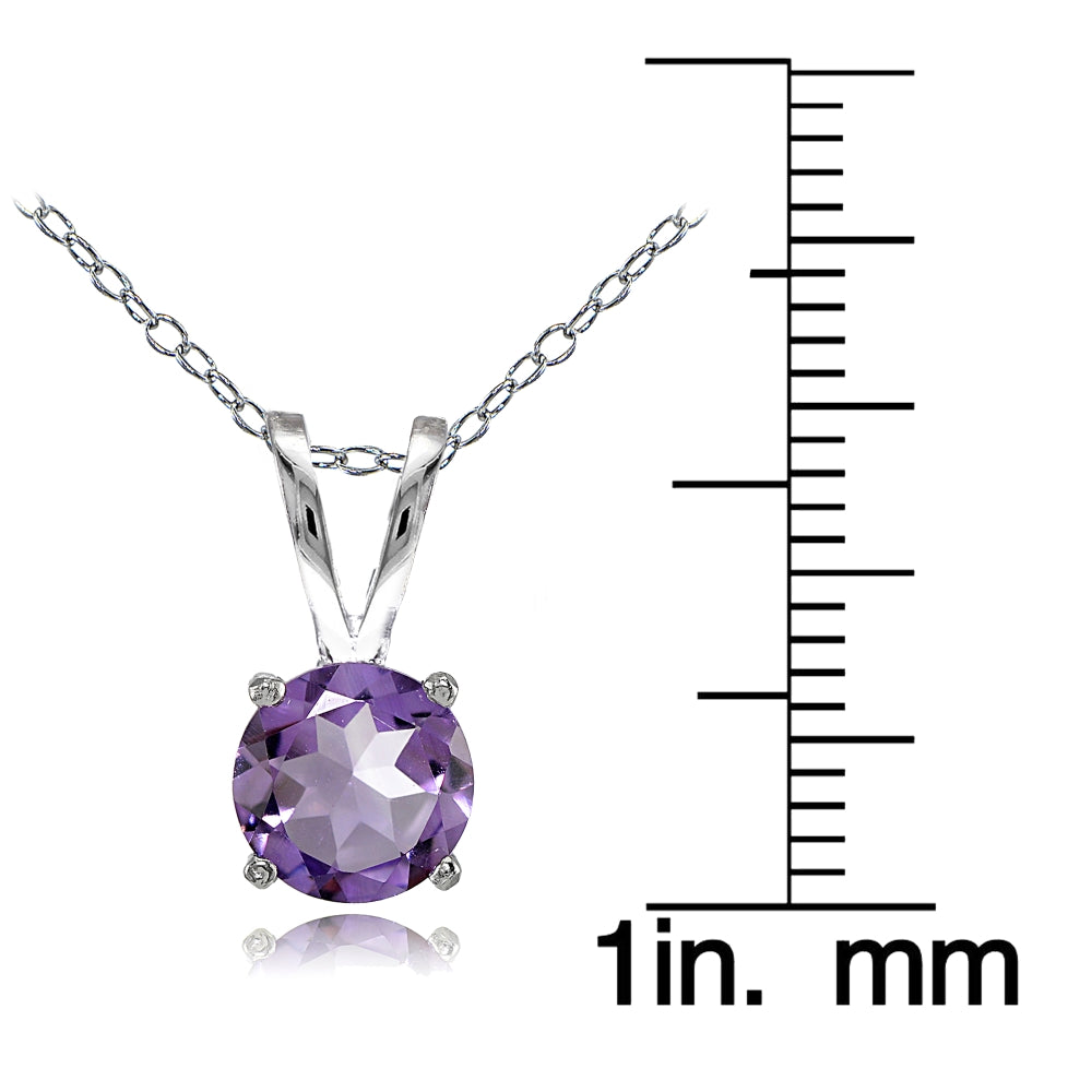 Sterling Silver Amethyst 7mm Round Solitaire Necklace-3