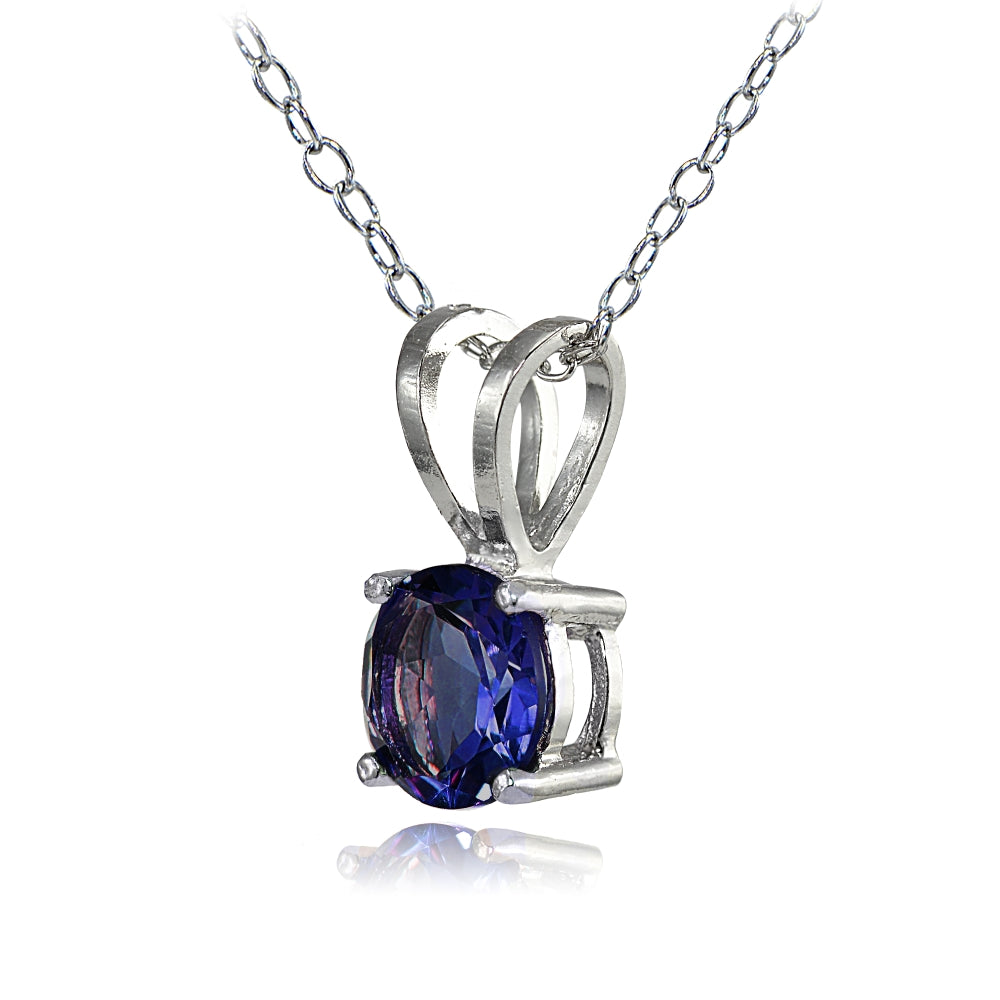 Sterling Silver Created Blue Sapphire 7mm Round Solitaire Necklace-2