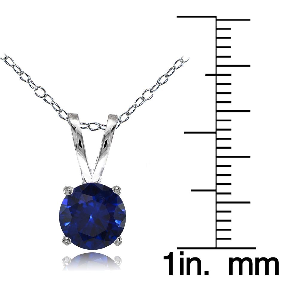 Sterling Silver Created Blue Sapphire 7mm Round Solitaire Necklace-3