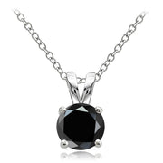 Sterling Silver 1.25ct Black Cubic Zirconia 7mm Round Solitaire Necklace