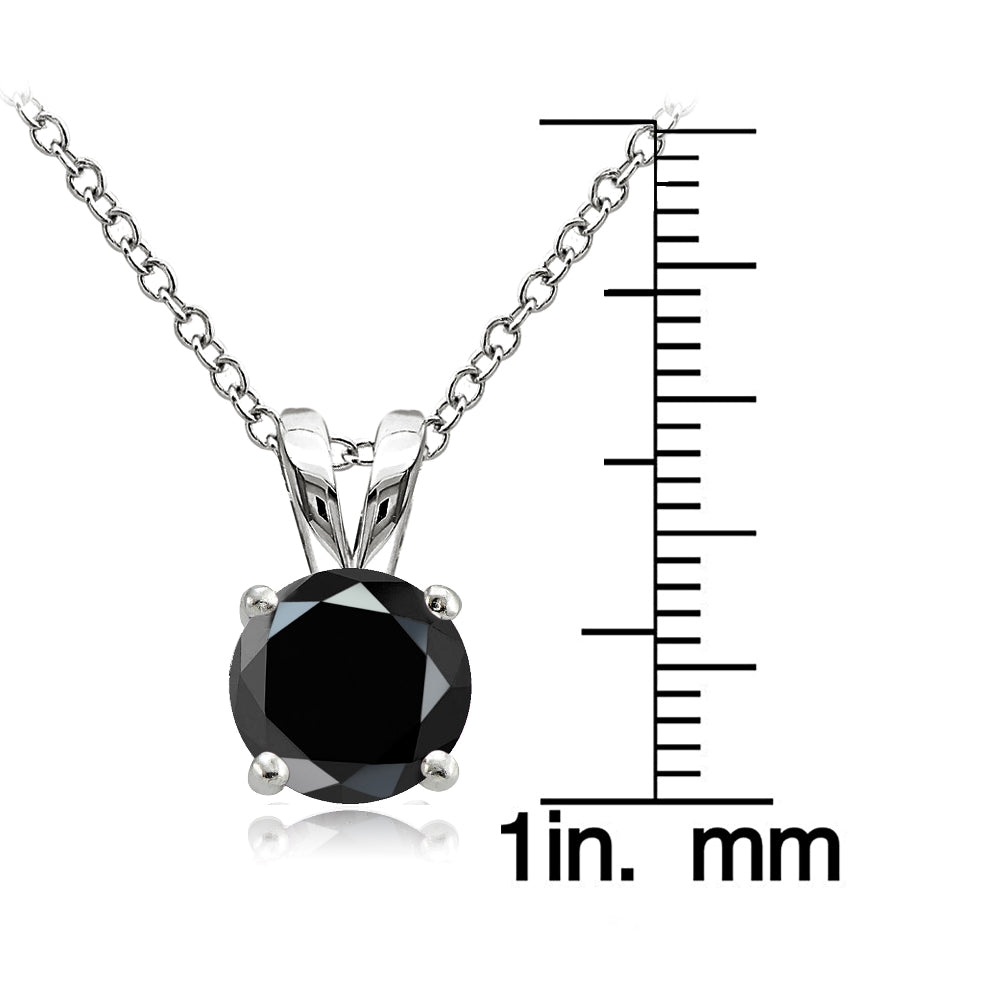 Sterling Silver 1.25ct Black Cubic Zirconia 7mm Round Solitaire Necklace-3