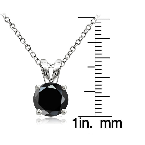 Sterling Silver 1.25ct Black Cubic Zirconia 7mm Round Solitaire Necklace
