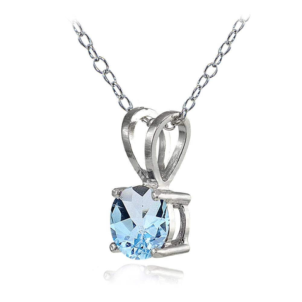 Sterling Silver Blue Topaz 7mm Round Solitaire Necklace-2