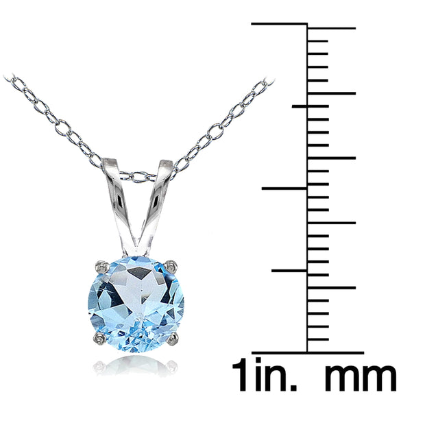 Sterling Silver Blue Topaz 7mm Round Solitaire Necklace