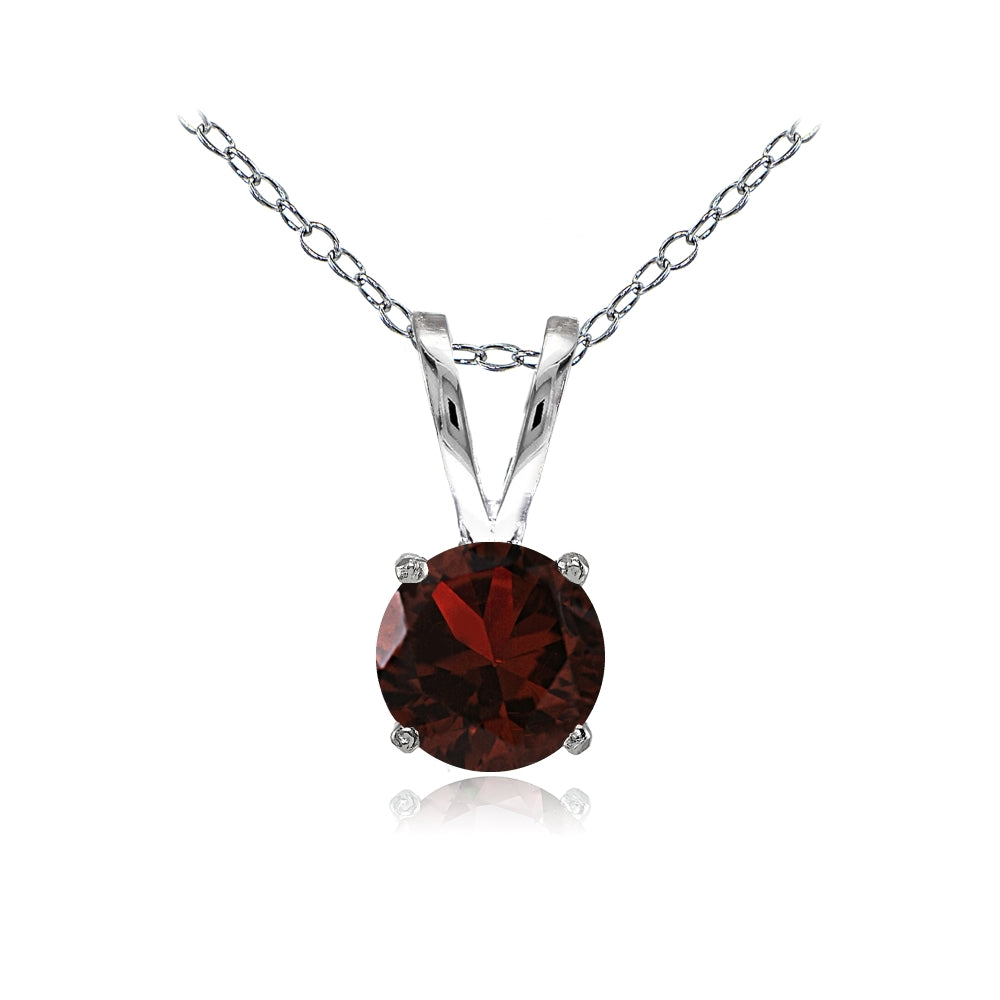 Sterling Silver Garnet 7mm Round Solitaire Necklace