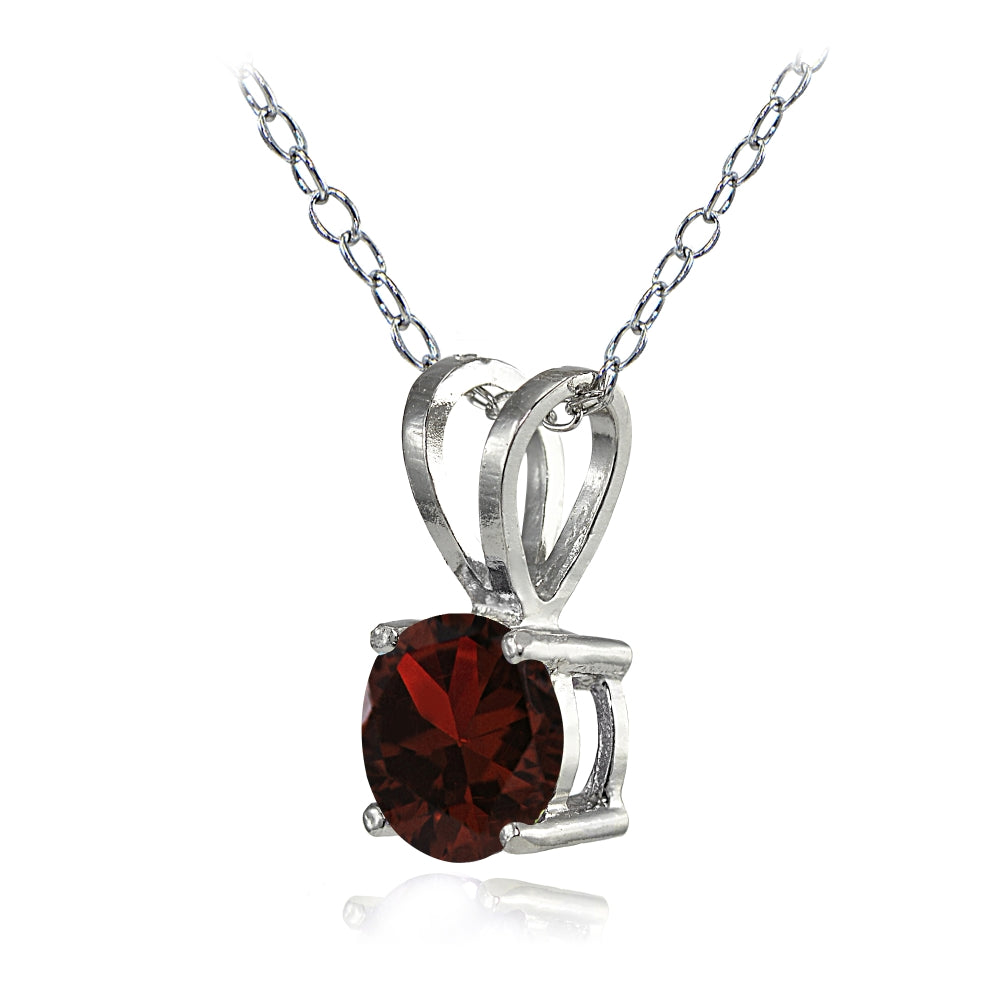 Sterling Silver Garnet 7mm Round Solitaire Necklace-2