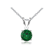Sterling Silver Created Emerald 7mm Round Solitaire Necklace