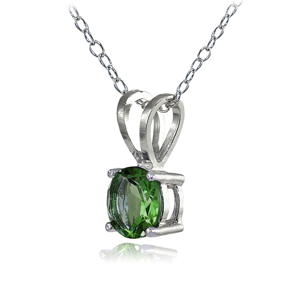 Sterling Silver Created Emerald 7mm Round Solitaire Necklace-2