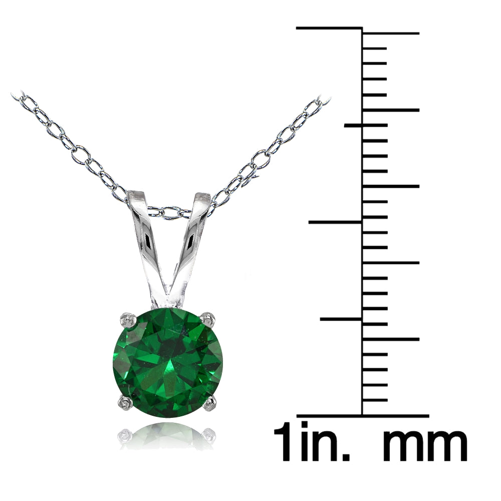 Sterling Silver Created Emerald 7mm Round Solitaire Necklace-3