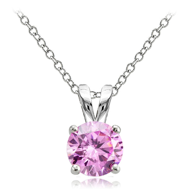 Sterling Silver 1.25ct Light Pink Cubic Zirconia 7mm Round Solitaire Necklace