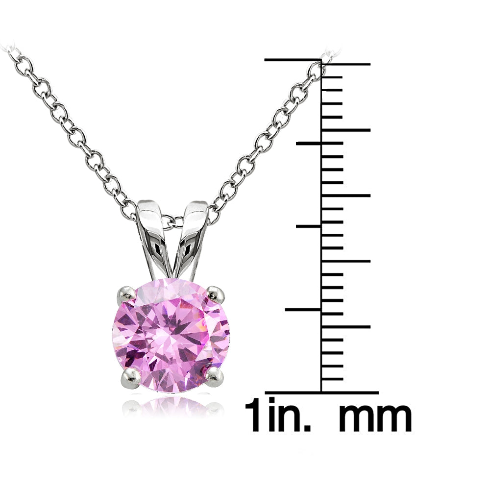 Sterling Silver 1.25ct Light Pink Cubic Zirconia 7mm Round Solitaire Necklace-3
