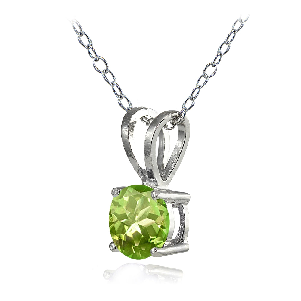 Sterling Silver Peridot 7mm Round Solitaire Necklace-2
