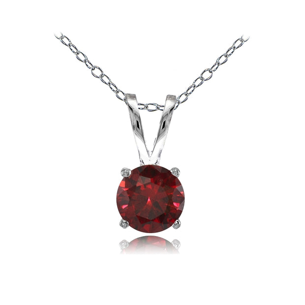 Sterling Silver Created Ruby 7mm Round Solitaire Necklace