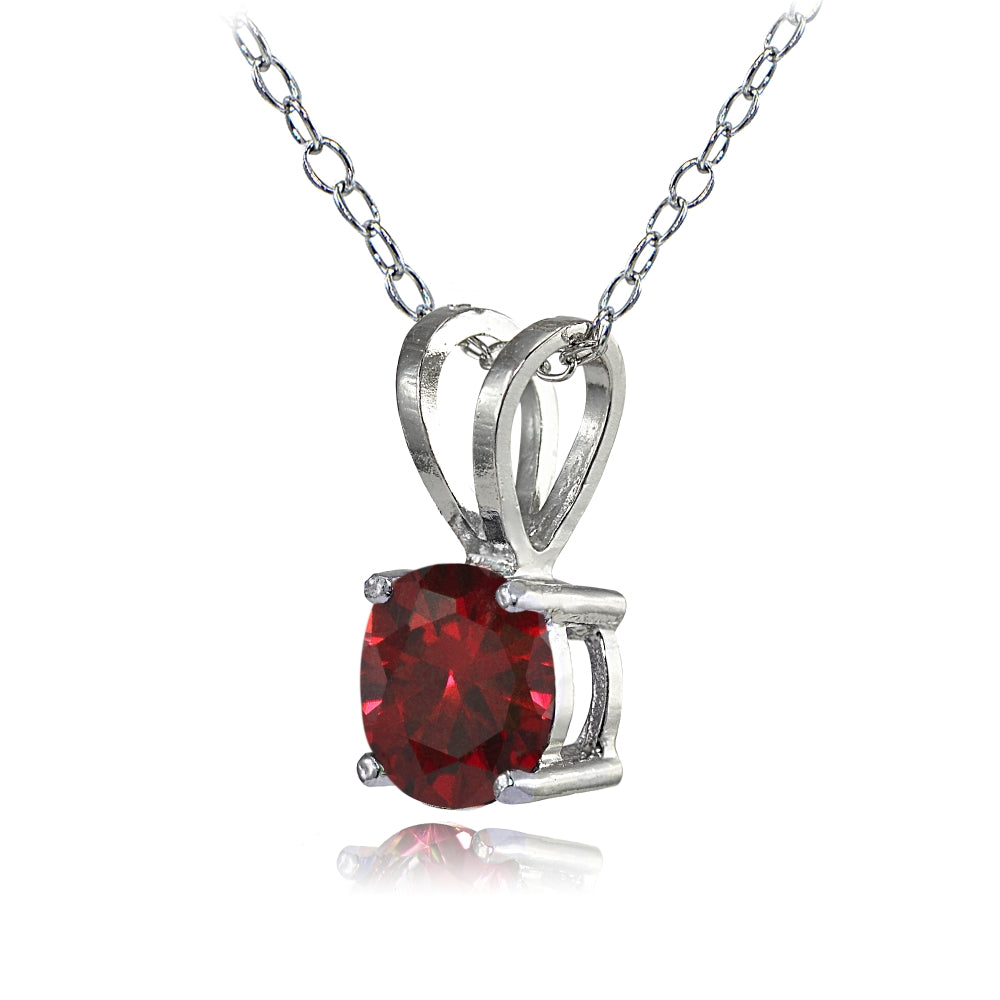 Sterling Silver Created Ruby 7mm Round Solitaire Necklace-3