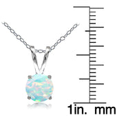 Sterling Silver Created White Opal 7mm Round Solitaire Necklace