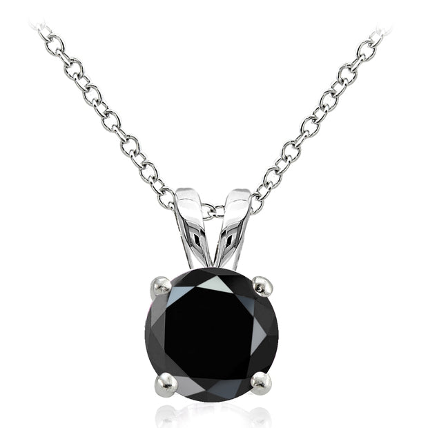 Sterling Silver 2ct Black Cubic Zirconia 8mm Round Solitaire Necklace
