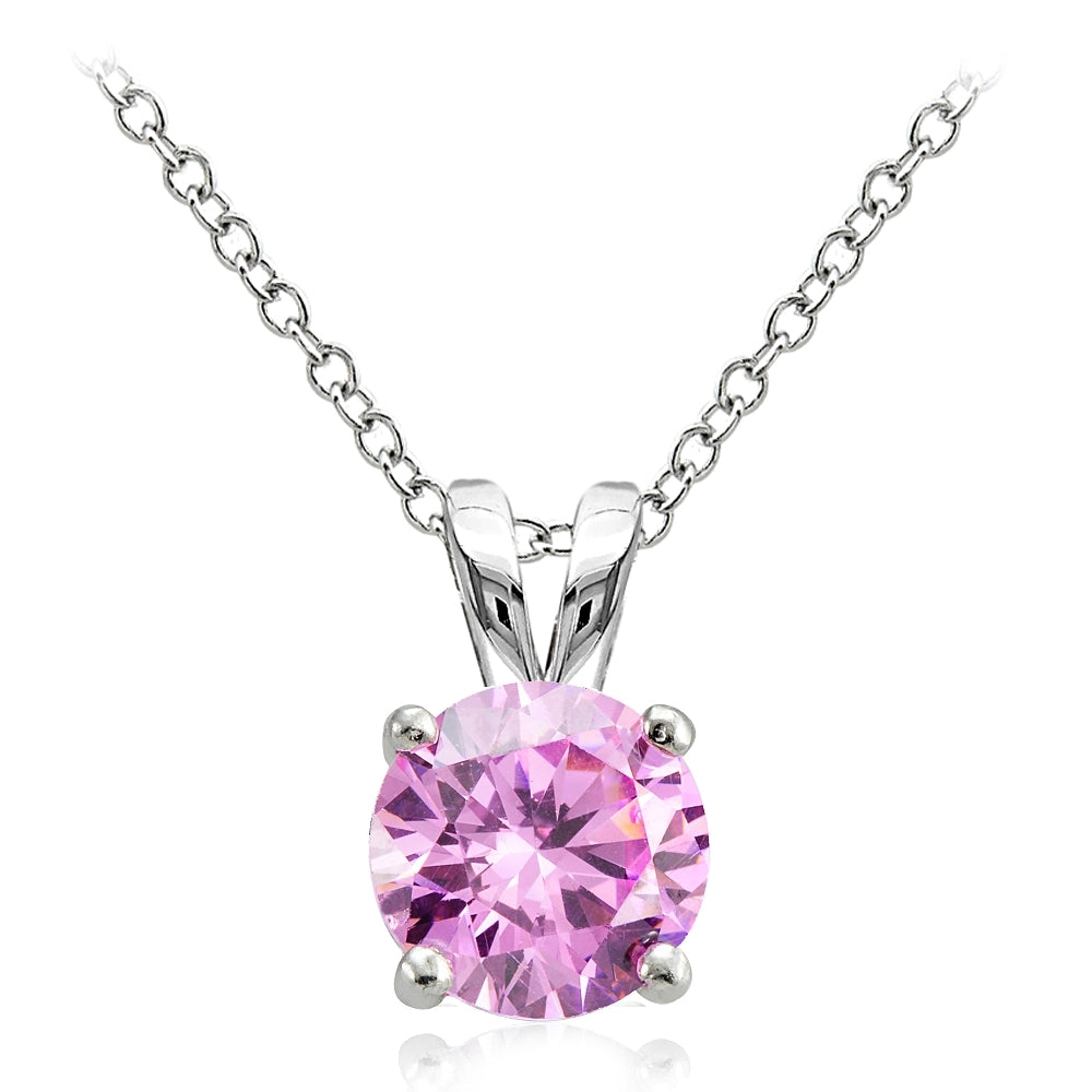 Sterling Silver 2ct Light Pink Cubic Zirconia 8mm Round Solitaire Necklace