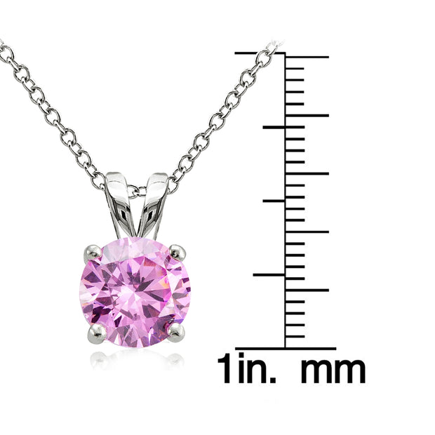 Sterling Silver 2ct Light Pink Cubic Zirconia 8mm Round Solitaire Necklace