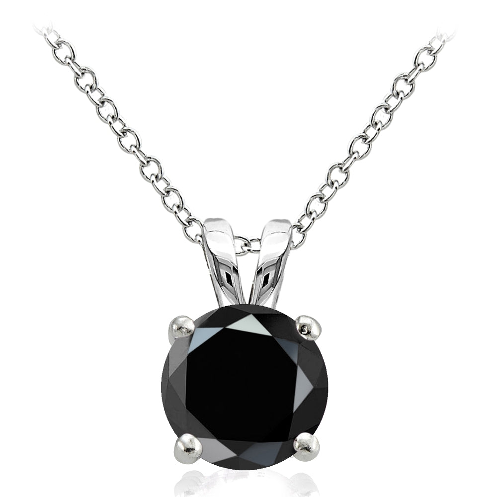 Sterling Silver 2.75ct Black Cubic Zirconia 9mm Round Solitaire Necklace