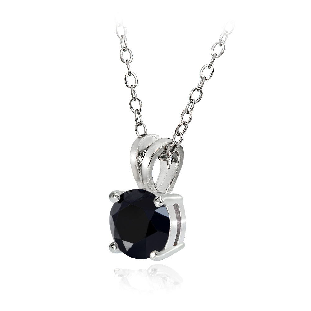 Sterling Silver 2.75ct Black Cubic Zirconia 9mm Round Solitaire Necklace-2