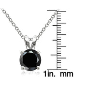 Sterling Silver 2.75ct Black Cubic Zirconia 9mm Round Solitaire Necklace