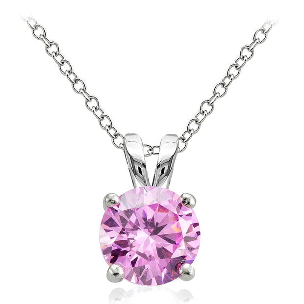 Sterling Silver 2.75ct Light Pink Cubic Zirconia 9mm Round Solitaire Necklace