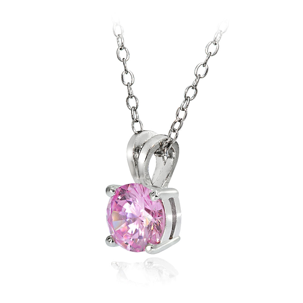 Sterling Silver 2.75ct Light Pink Cubic Zirconia 9mm Round Solitaire Necklace-2