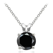 Sterling Silver 4ct Black Cubic Zirconia 10mm Round Solitaire Necklace