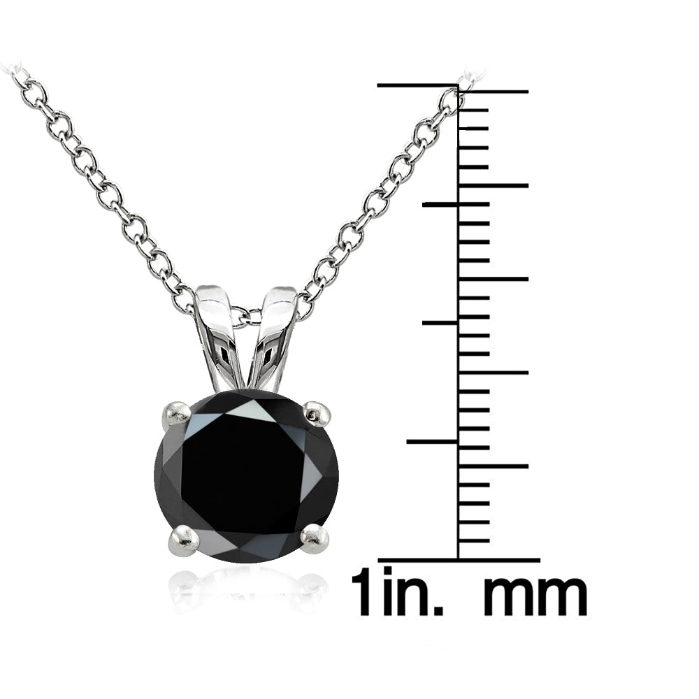 Sterling Silver 4ct Black Cubic Zirconia 10mm Round Solitaire Necklace-3