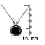Sterling Silver 4ct Black Cubic Zirconia 10mm Round Solitaire Necklace