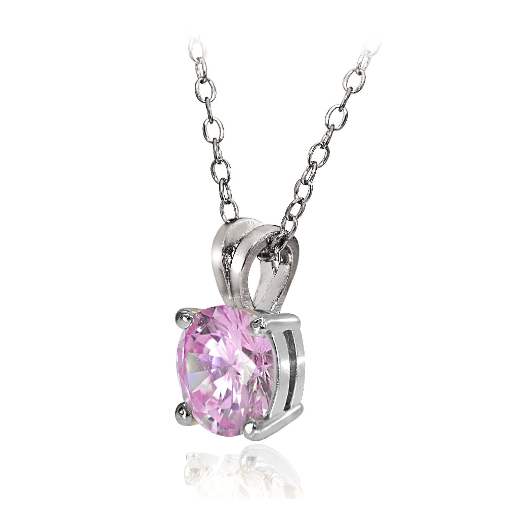 Sterling Silver 4ct Light Pink Cubic Zirconia 10mm Round Solitaire Necklace-2
