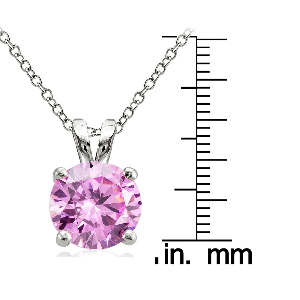 Sterling Silver 4ct Light Pink Cubic Zirconia 10mm Round Solitaire Necklace-3