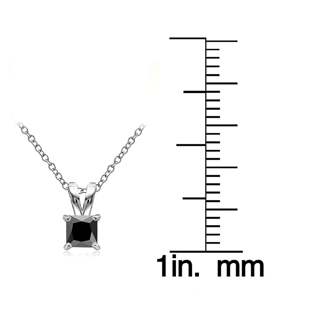 Sterling Silver 3/4ct Black Cubic Zirconia 5mm Square Solitaire Necklace-3