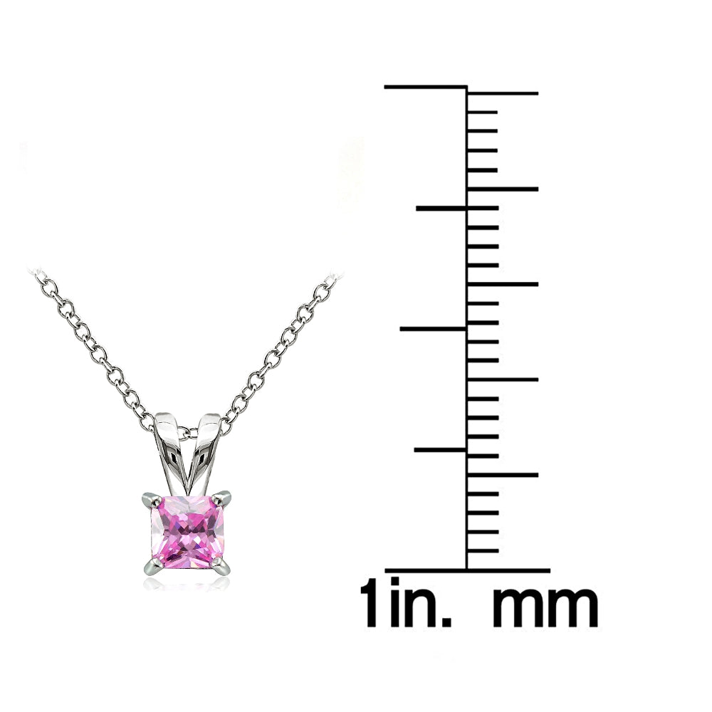 Sterling Silver 3/4ct Light Pink Cubic Zirconia 5mm Square Solitaire Necklace-3