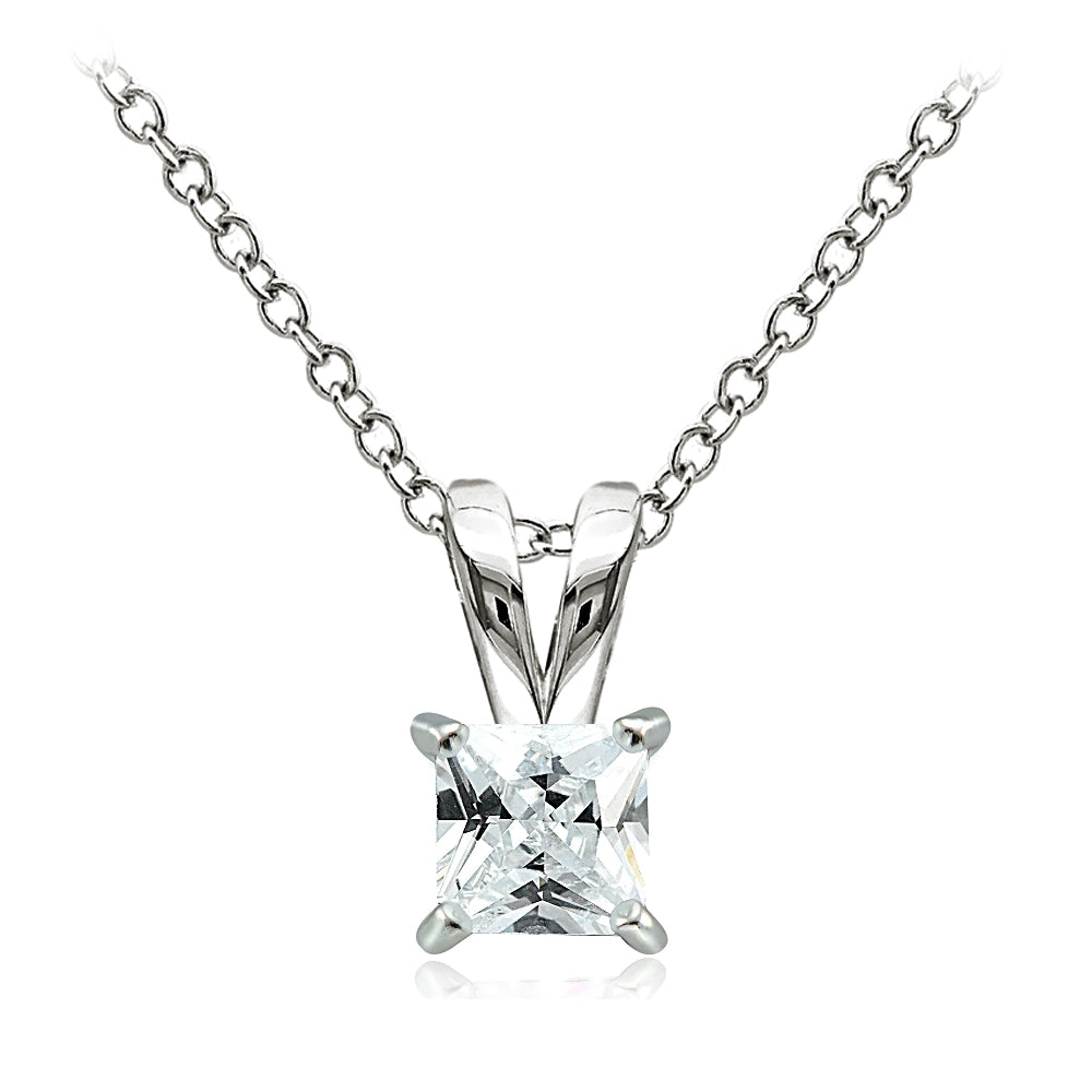 Sterling Silver 3/4ct Cubic Zirconia 5mm Square Solitaire Necklace