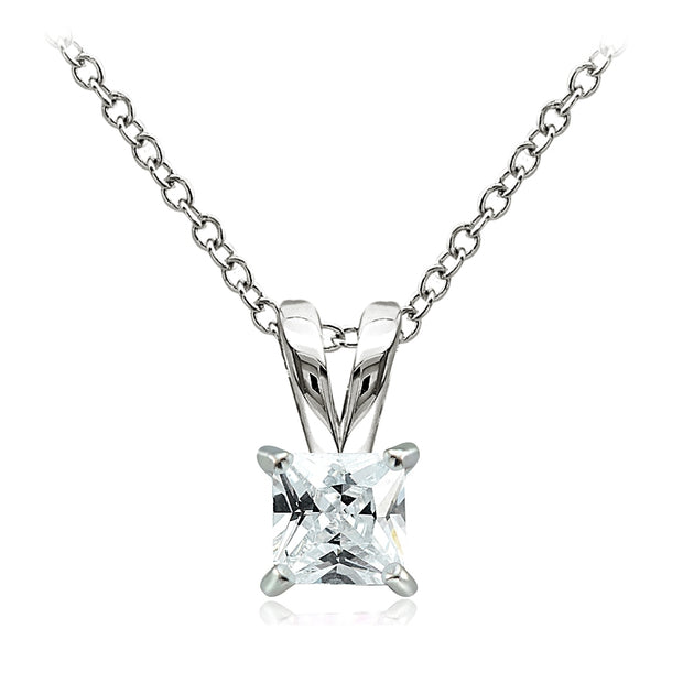 Sterling Silver 3/4ct Cubic Zirconia 5mm Square Solitaire Necklace