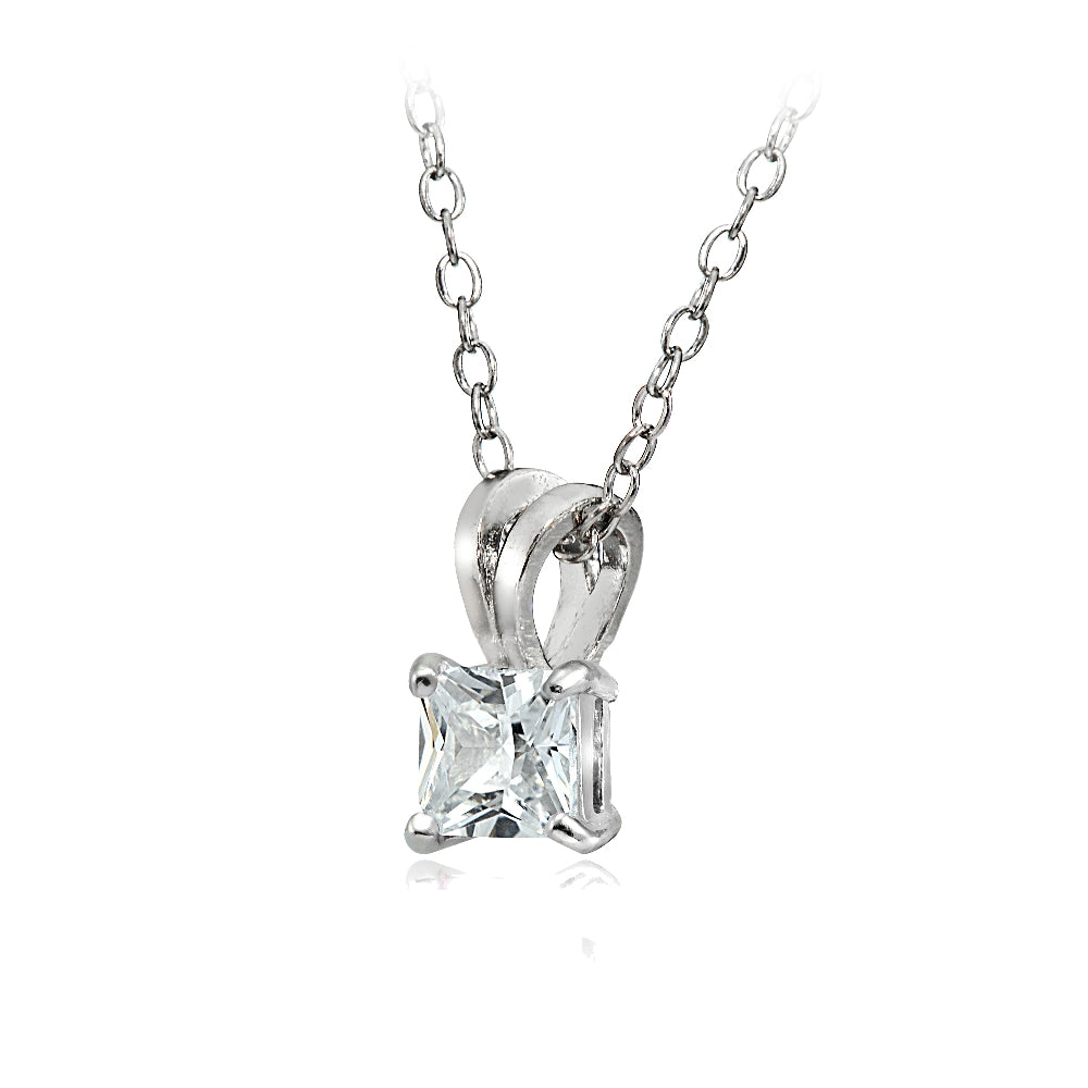 Sterling Silver 3/4ct Cubic Zirconia 5mm Square Solitaire Necklace-2
