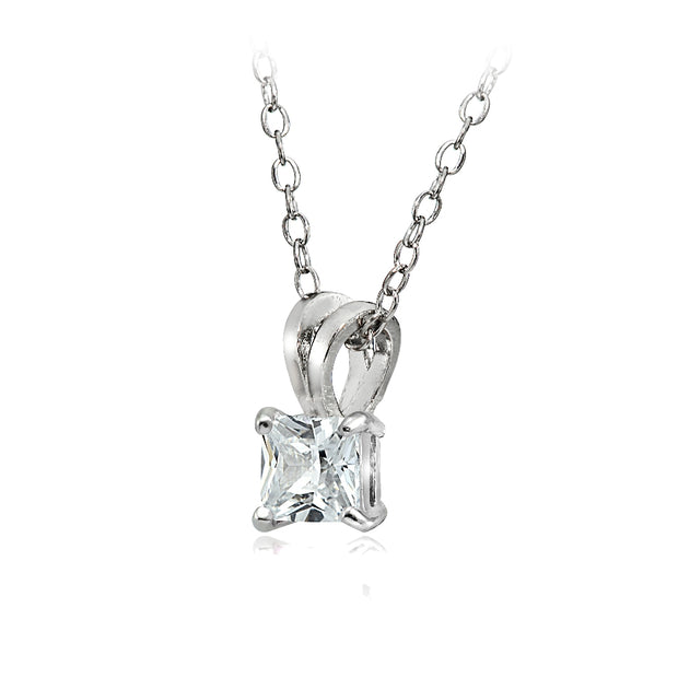 Sterling Silver 3/4ct Cubic Zirconia 5mm Square Solitaire Necklace