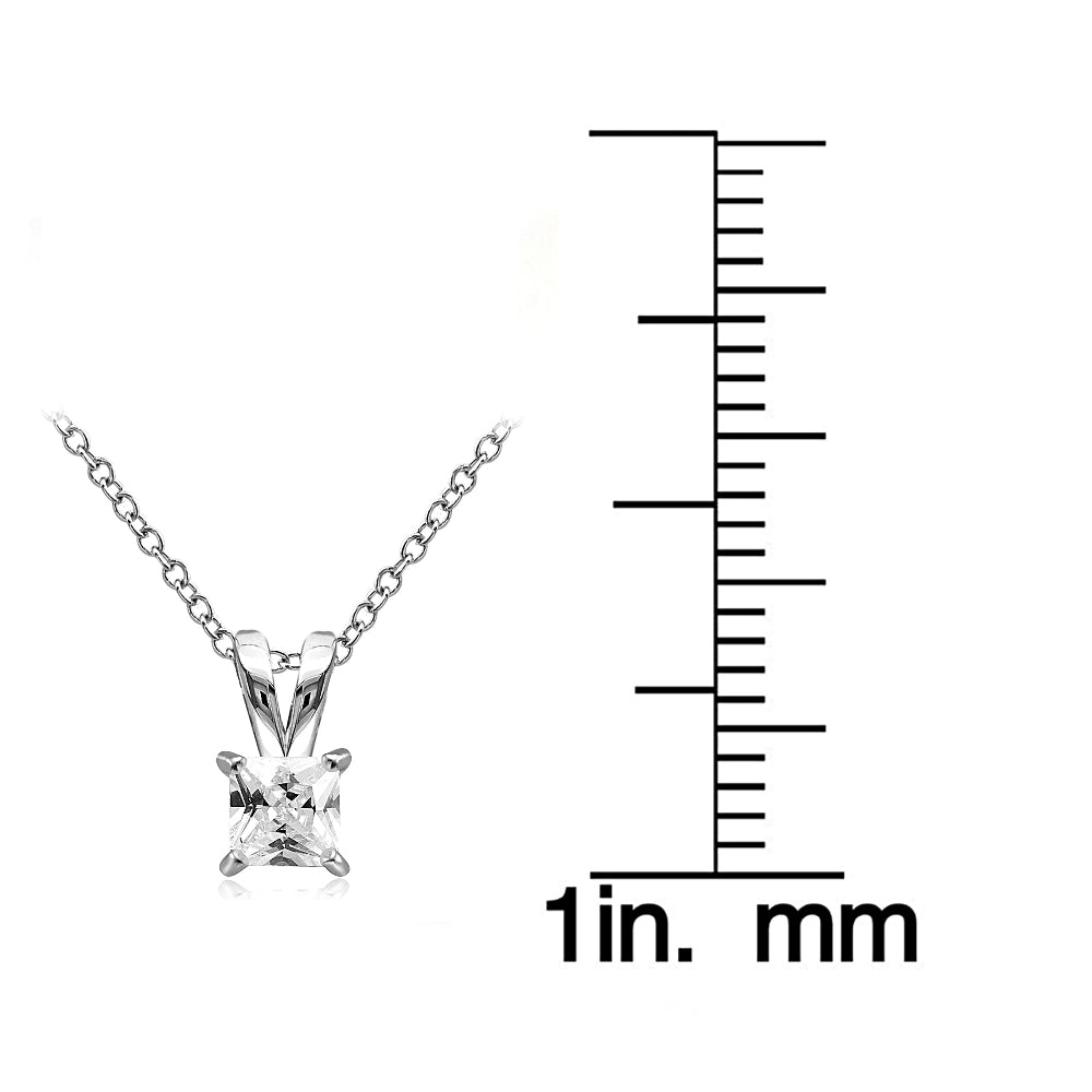 Sterling Silver 3/4ct Cubic Zirconia 5mm Square Solitaire Necklace-3