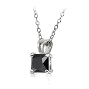 Sterling Silver 3ct Black Cubic Zirconia 8mm Square Solitaire Necklace