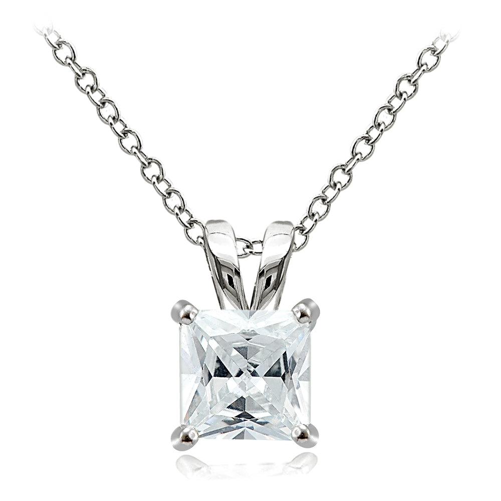 Sterling Silver 3ct Cubic Zirconia 8mm Square Solitaire Necklace