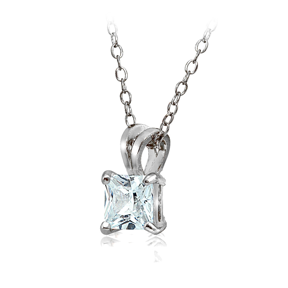 Sterling Silver 3ct Cubic Zirconia 8mm Square Solitaire Necklace-2