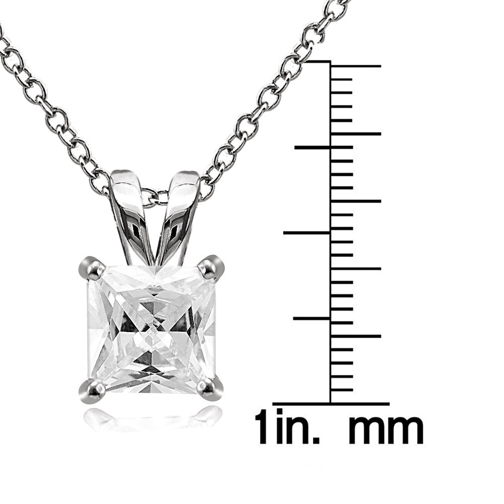 Sterling Silver 3ct Cubic Zirconia 8mm Square Solitaire Necklace-3