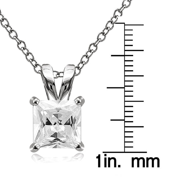 Sterling Silver 3ct Cubic Zirconia 8mm Square Solitaire Necklace