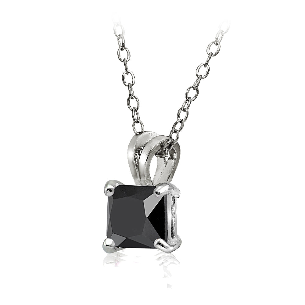 Sterling Silver 4ct Black Cubic Zirconia 9mm Square Solitaire Necklace-2