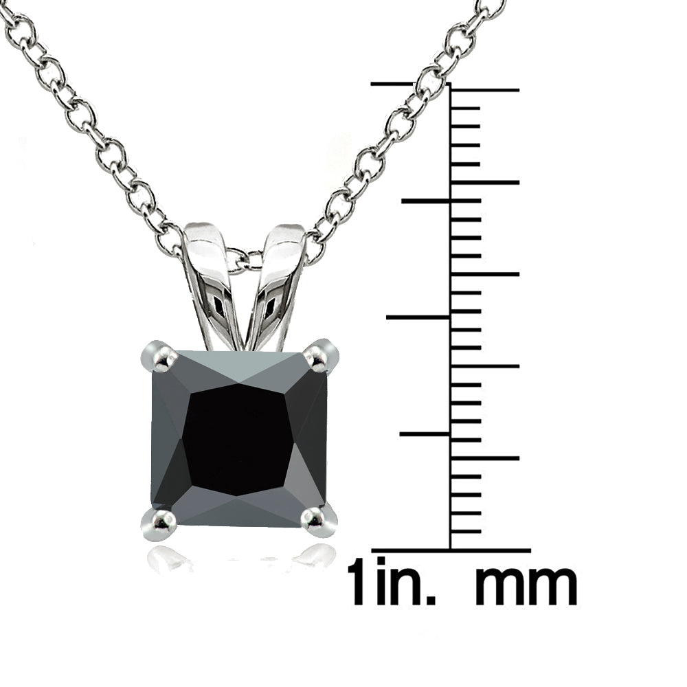 Sterling Silver 4ct Black Cubic Zirconia 9mm Square Solitaire Necklace-3