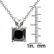 Sterling Silver 4ct Black Cubic Zirconia 9mm Square Solitaire Necklace