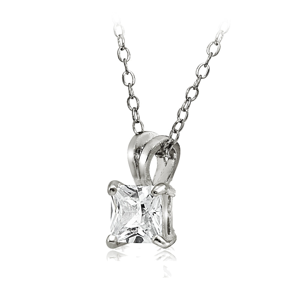 Sterling Silver 4ct Cubic Zirconia 9mm Square Solitaire Necklace-2