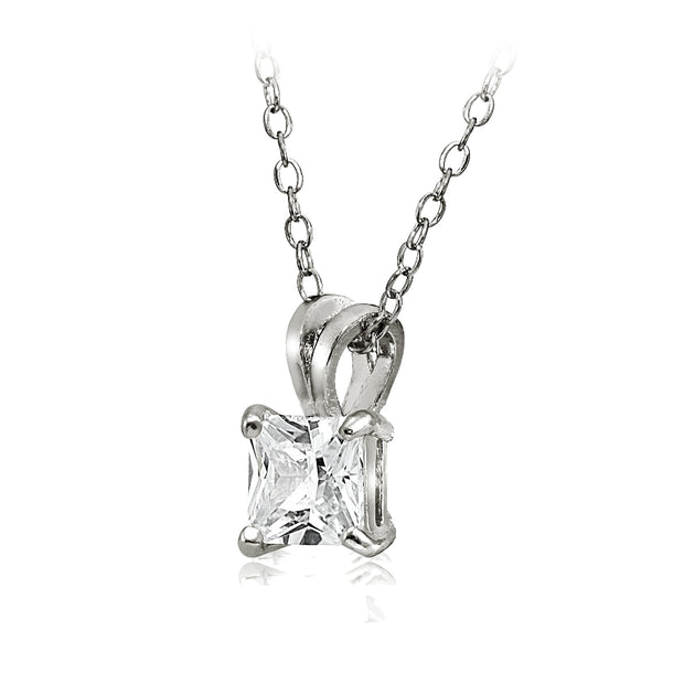 Sterling Silver 4ct Cubic Zirconia 9mm Square Solitaire Necklace